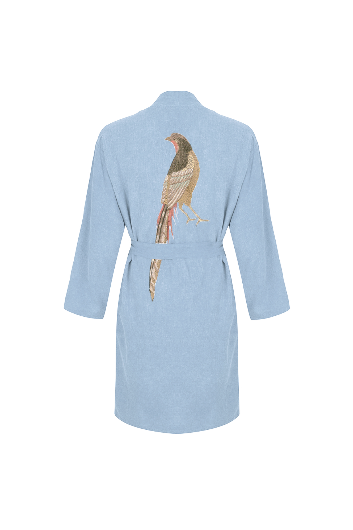 Hammam34 Blue kimono with pheasant embroidery detail on the back