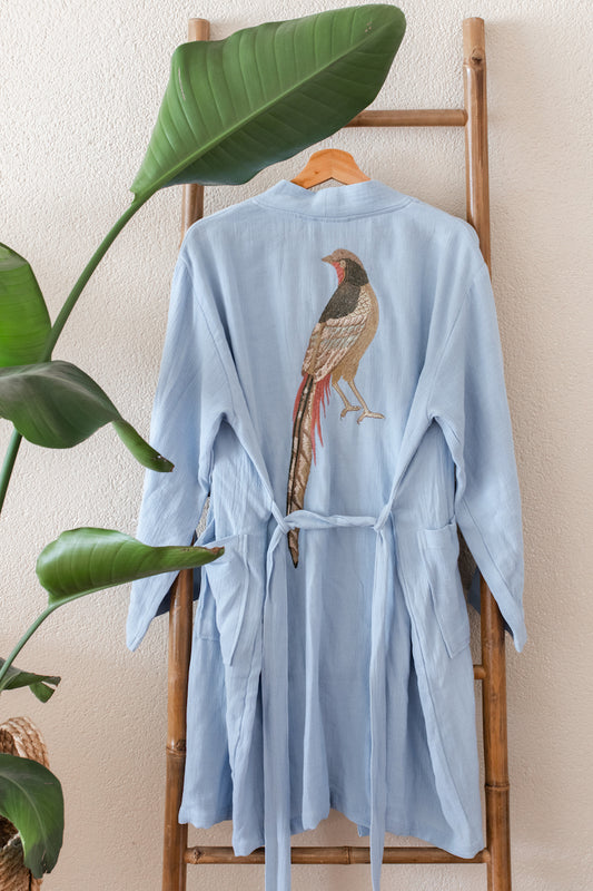 Hammam34 Light Blue kimono with embroidery and belt