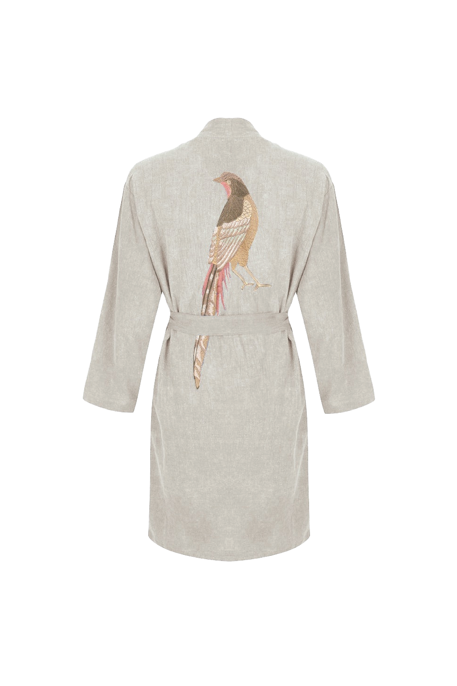Hammam34 Beige kimono with pheasant embroidery detail on the back