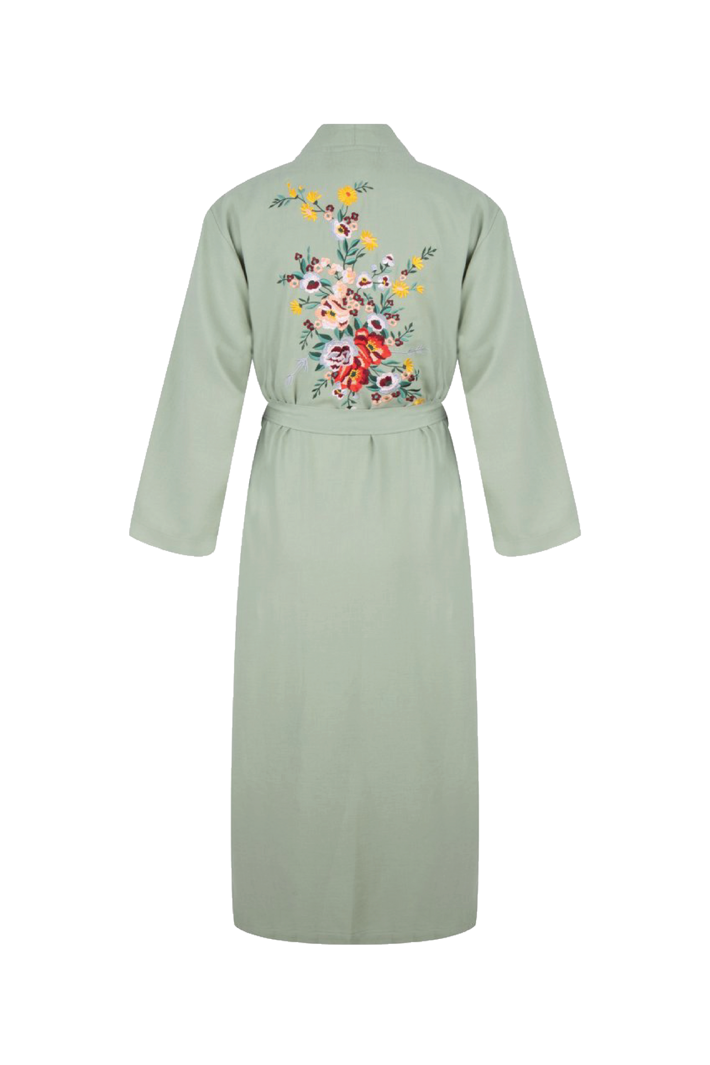 Hammam34 Green kaftan with flowers embroidery detail on the back