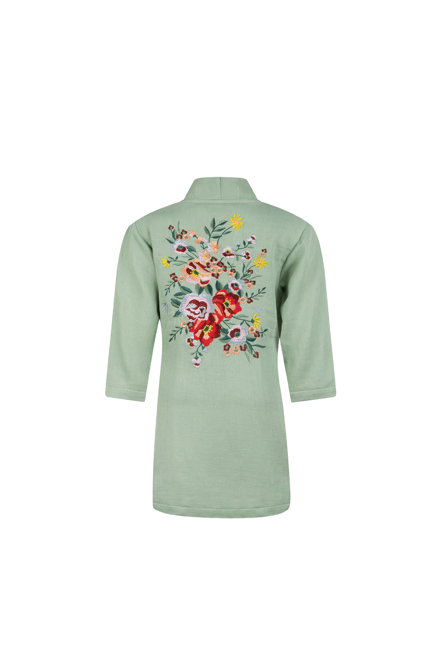 Hammam34 Green Kids kimono with flowers embroidery detail on the back