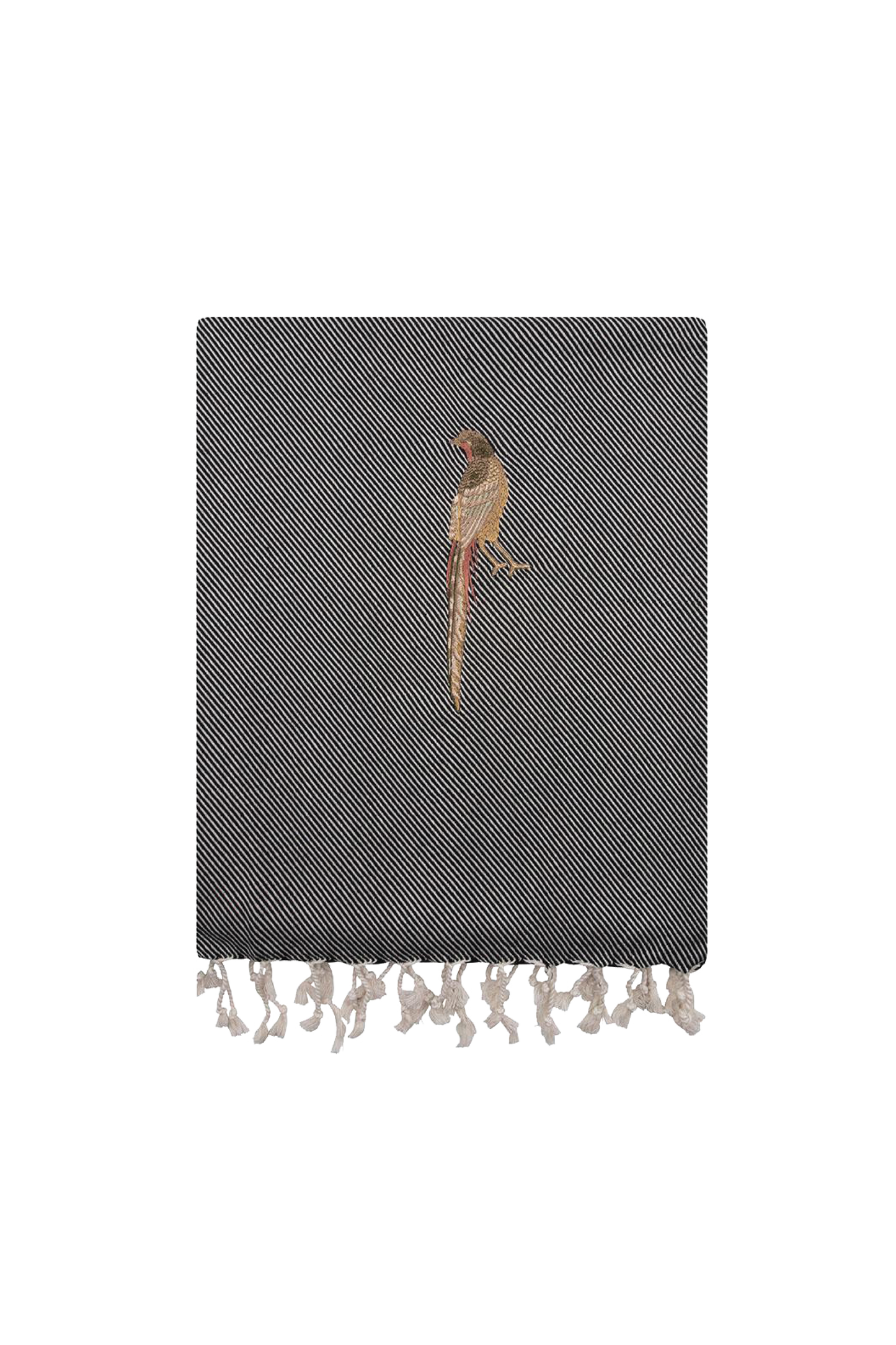 EMBROIDERED HAMMAM TOWEL |  THE PHEASANT IN BLACK