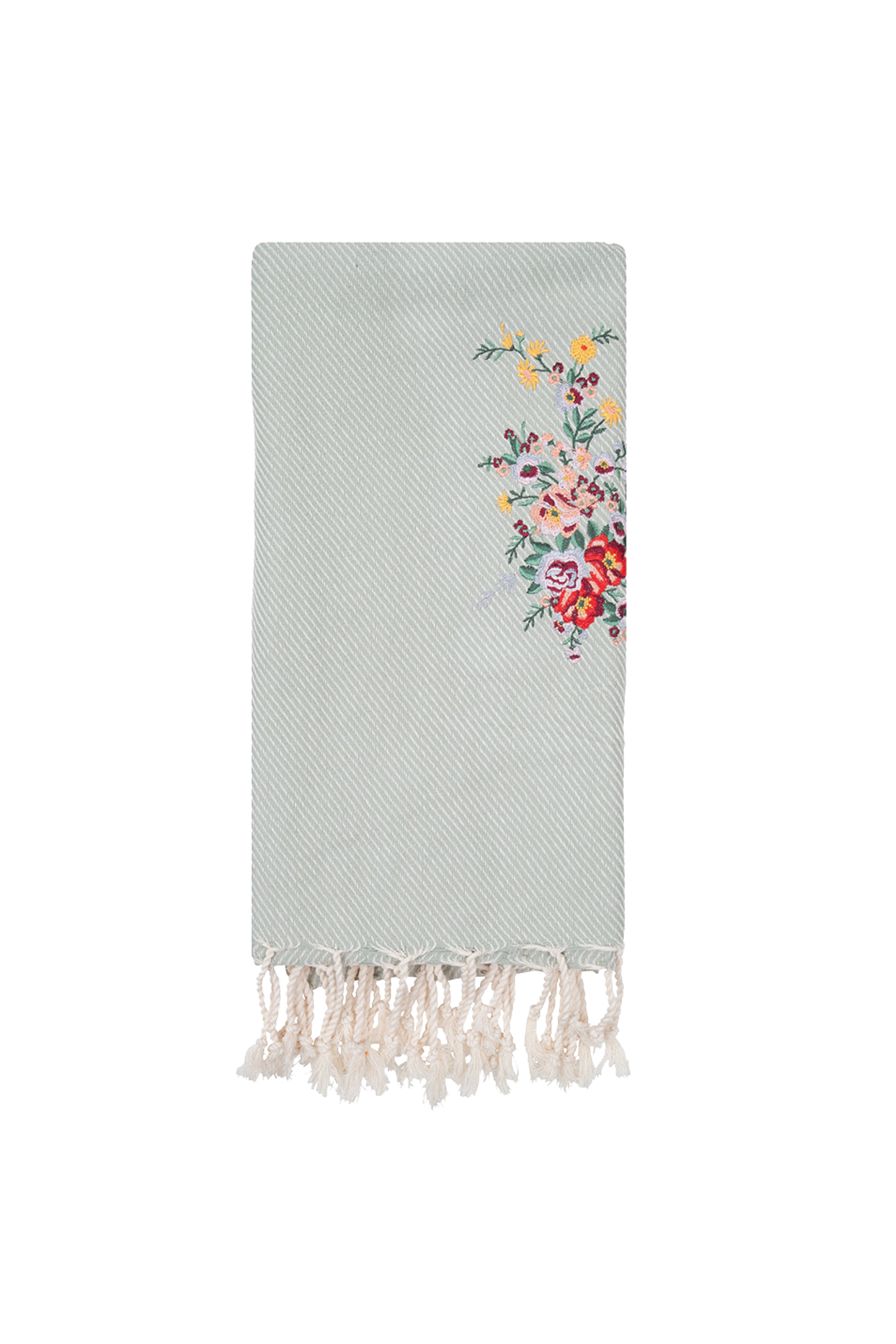 Hammam 34 EMBROIDERED HAMMAM TOWEL WITH THE FLOWER IN SEA GREEN