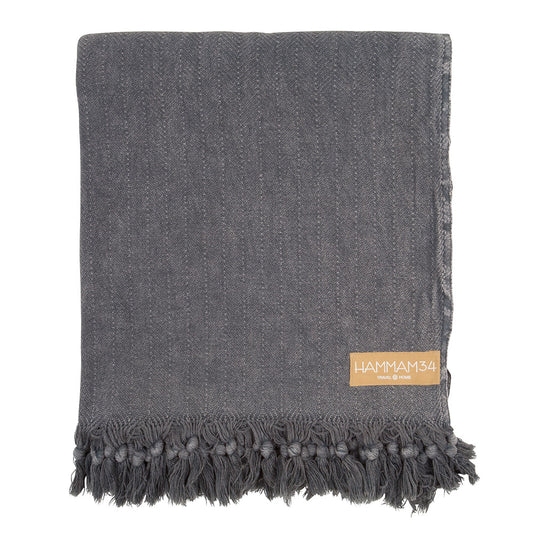 Hammam34 Cotton Handloomed Grey Beach Blanket 