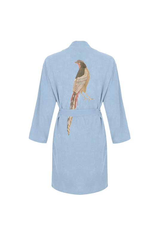 Light blue Kimono with the Pheasant embroidery and belt