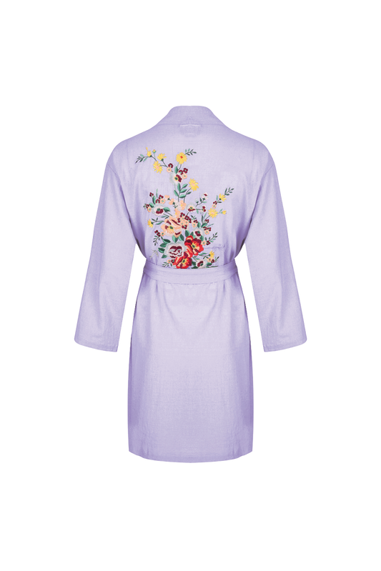 Hammam34 Lilac kimono with flowers embroidery detail on the back