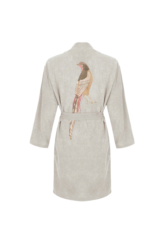 Hammam34 Beige kimono with pheasant embroidery detail on the back