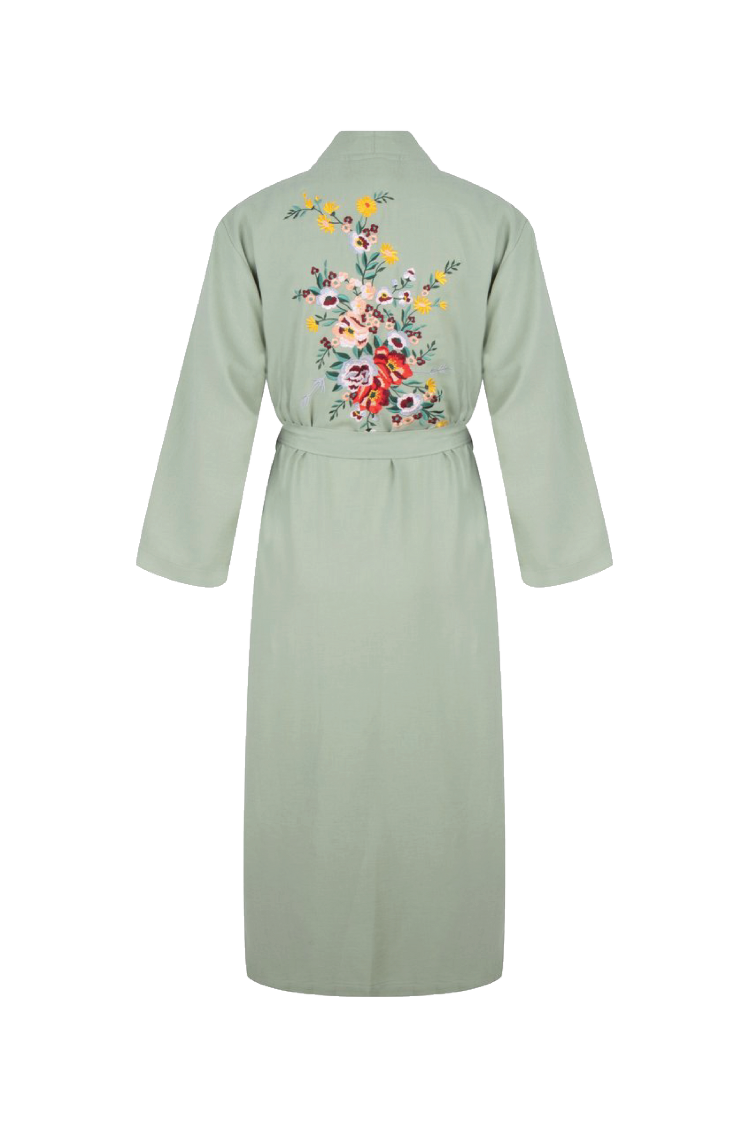 Hammam34 Green kaftan with flowers embroidery detail on the back