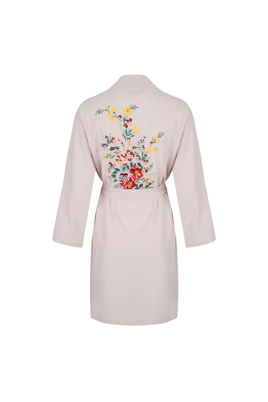 Hammam34 Pink kimono with flowers embroidery detail on the back
