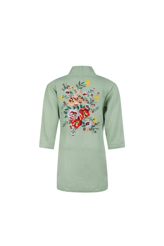 Hammam34 Green Kids kimono with flowers embroidery detail on the back