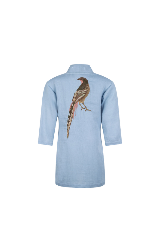 Hammam34 Blue kids kimono with pheasant embroidery detail on the back