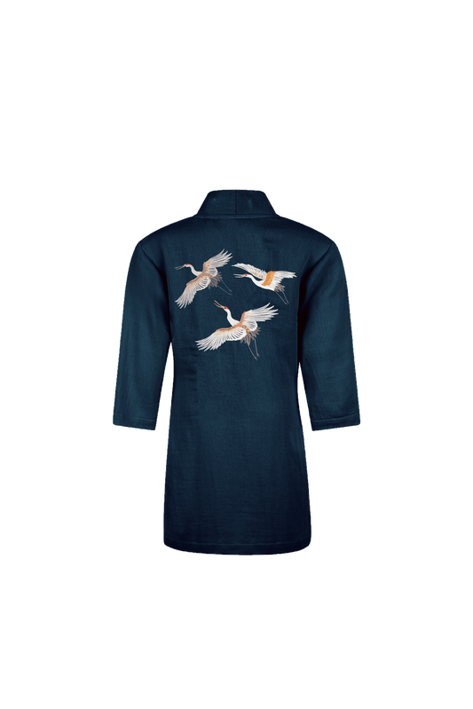 Hammam34 Dark Blue kids kimono with flying cranes embroidery detail on the back (4-6) years)