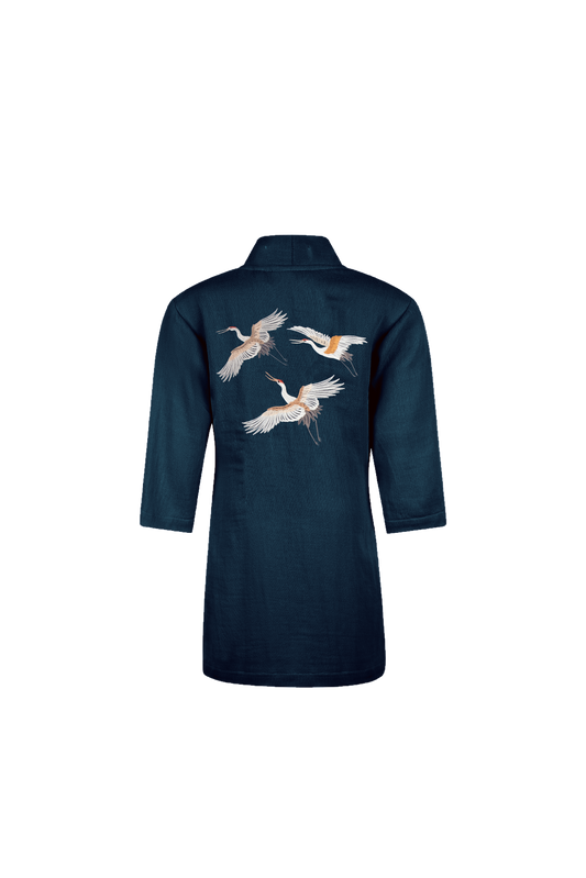 Hammam34 Dark blue kids kimono with flying cranes embroidery detail on the back (6-8 years)