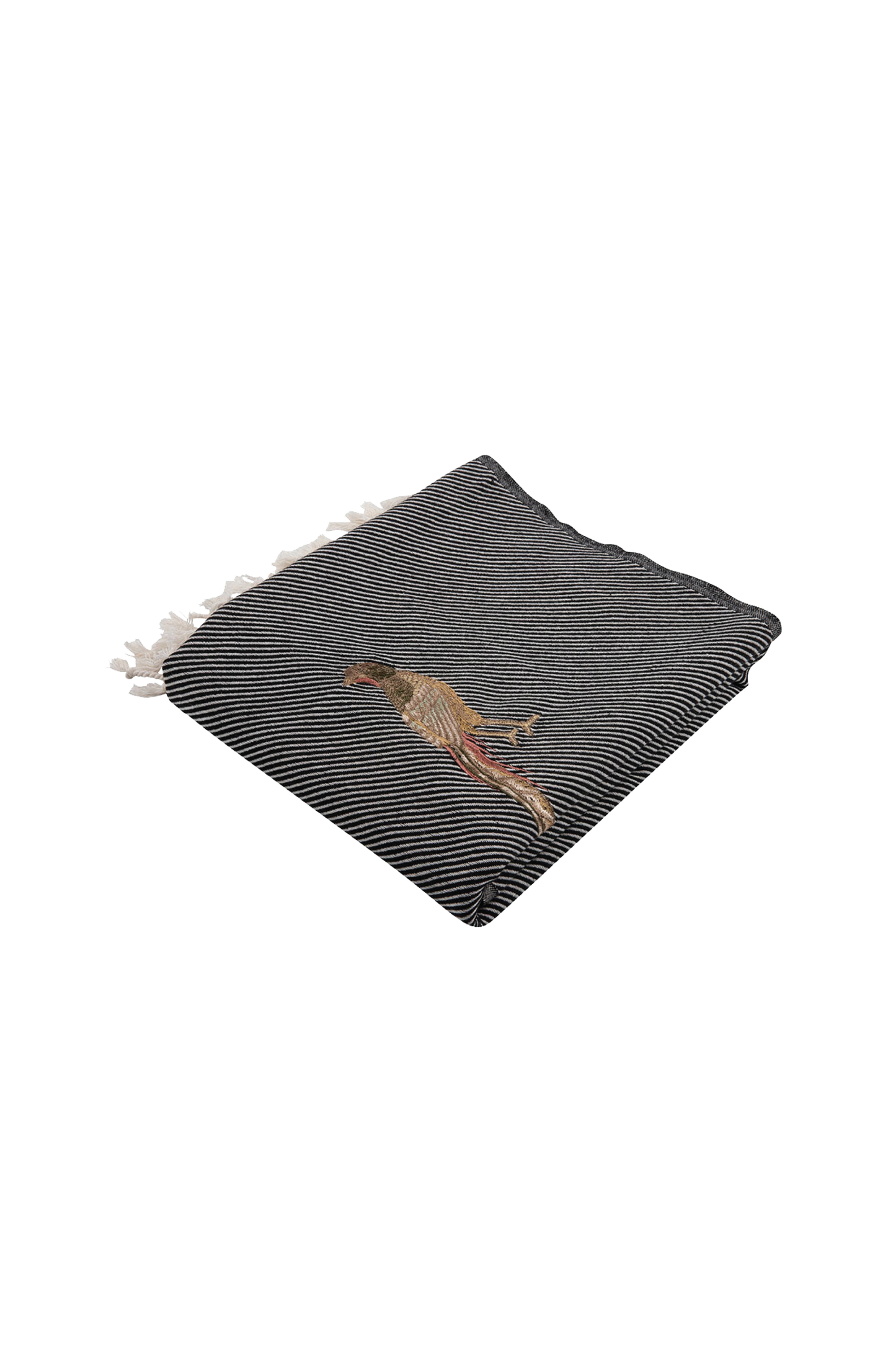 EMBROIDERED HAMMAM TOWEL |  THE PHEASANT IN BLACK